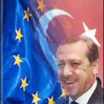 erdogan portrait avec drapeau turque et européen