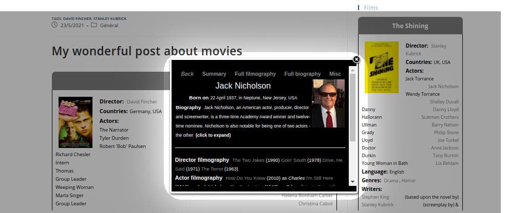 Lumiere wordpress plugin showing its capability to display a popup, a widget and a movie within a blog post